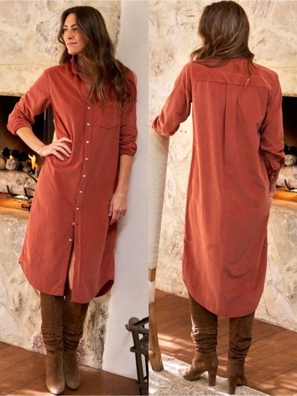 Frank & Eileen Rory Maxi Shirt Dress Spice Corduroy Button Front Womens XL